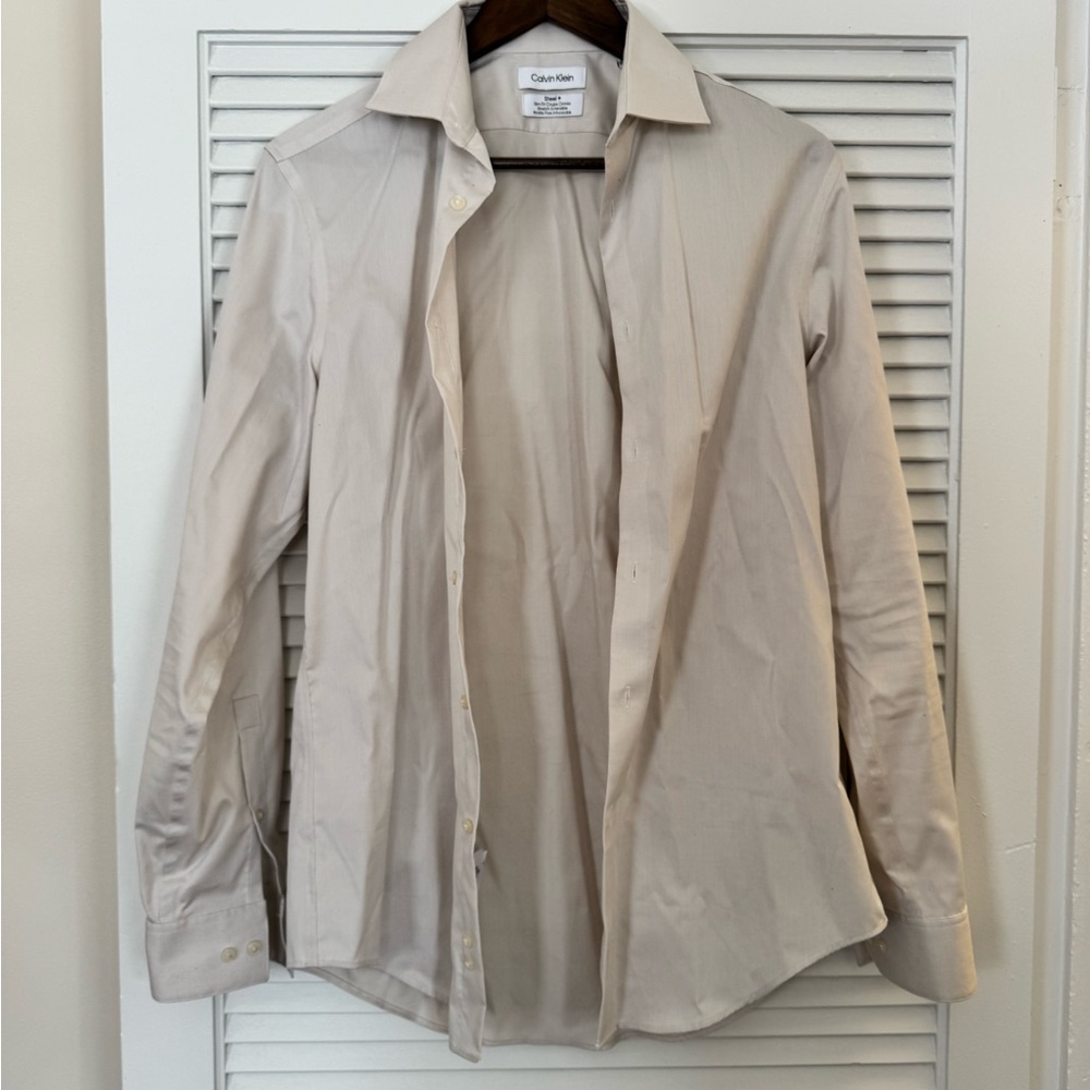 Calvin Klein Beige Opaque Stripped Dress Shirt